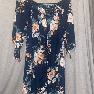 Navy Floral Long Sleeve Dress